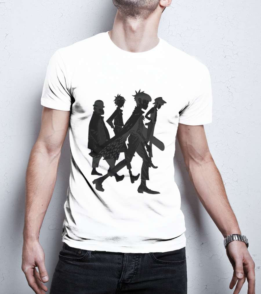 Gorillaz Band Members Silhouettes Dark Shadows Walking T-Shirt