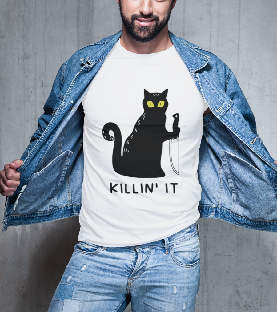 Black Cat Killin' It Halloween Knife T-Shirt