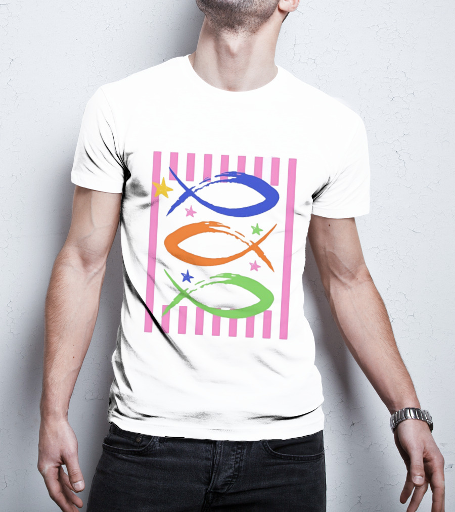 Christian Fish With Vibrant Stars And Stripes T-Shirt