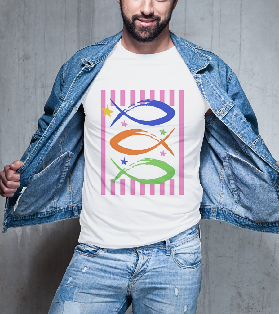 Christian Fish With Vibrant Stars And Stripes T-Shirt