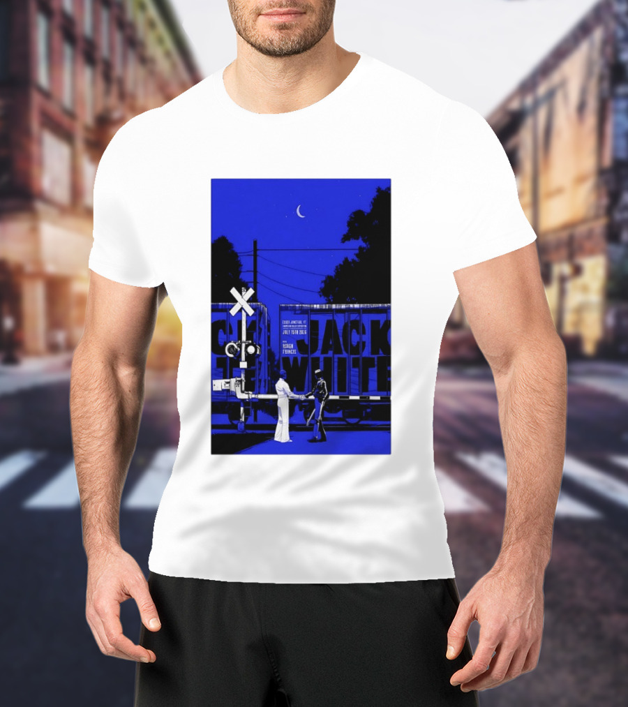 Jack White Rough Francis Essex Junction VT July 15 2026 Train Crossing Night Scene Moon T-Shirt