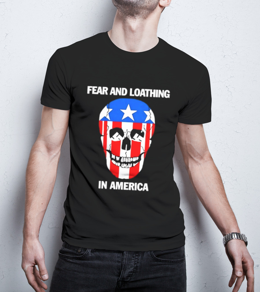 Fear And Loathing In America Skull With American Flag Stars And Stripes T-Shirt