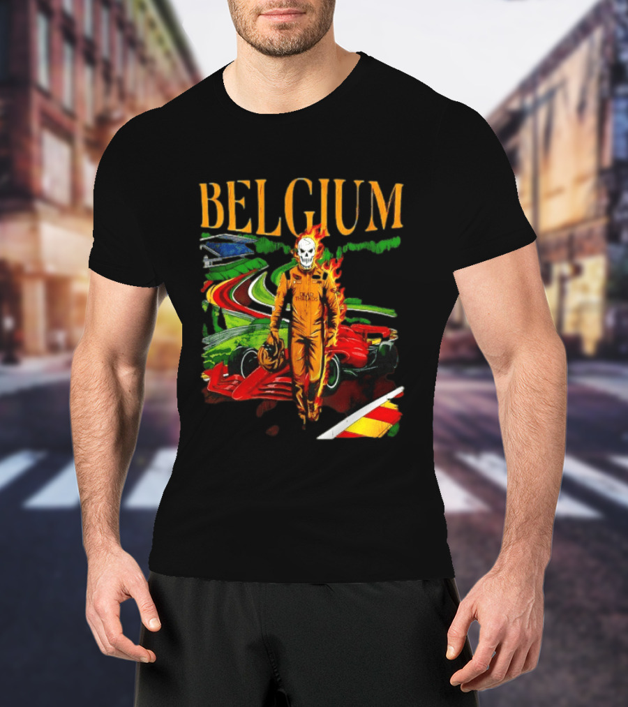 Belgium Dead Threads Formula 1 Racing Skeleton Flame Suit Track T-Shirt