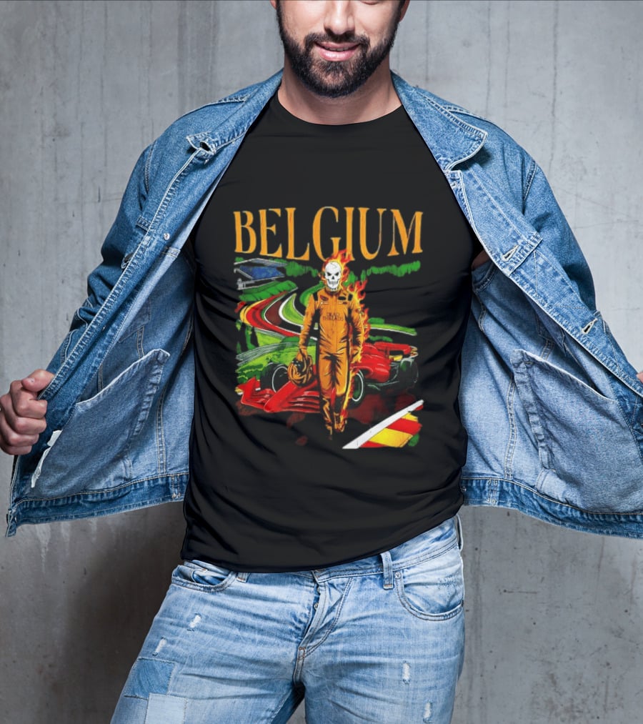 Belgium Dead Threads Formula 1 Racing Skeleton Flame Suit Track T-Shirt