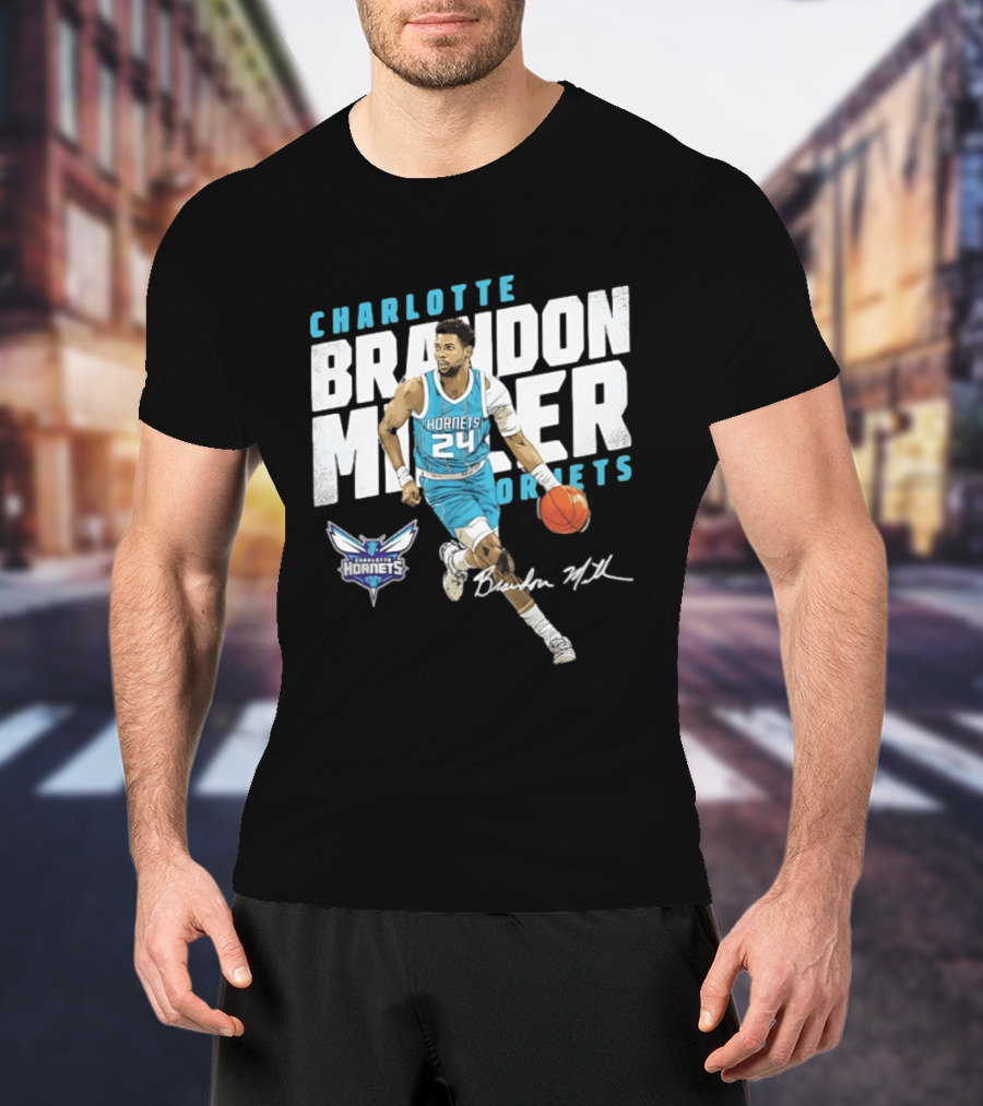 Charlotte Hornets Brandon Miller 24 Basketball Player Signature T-Shirt