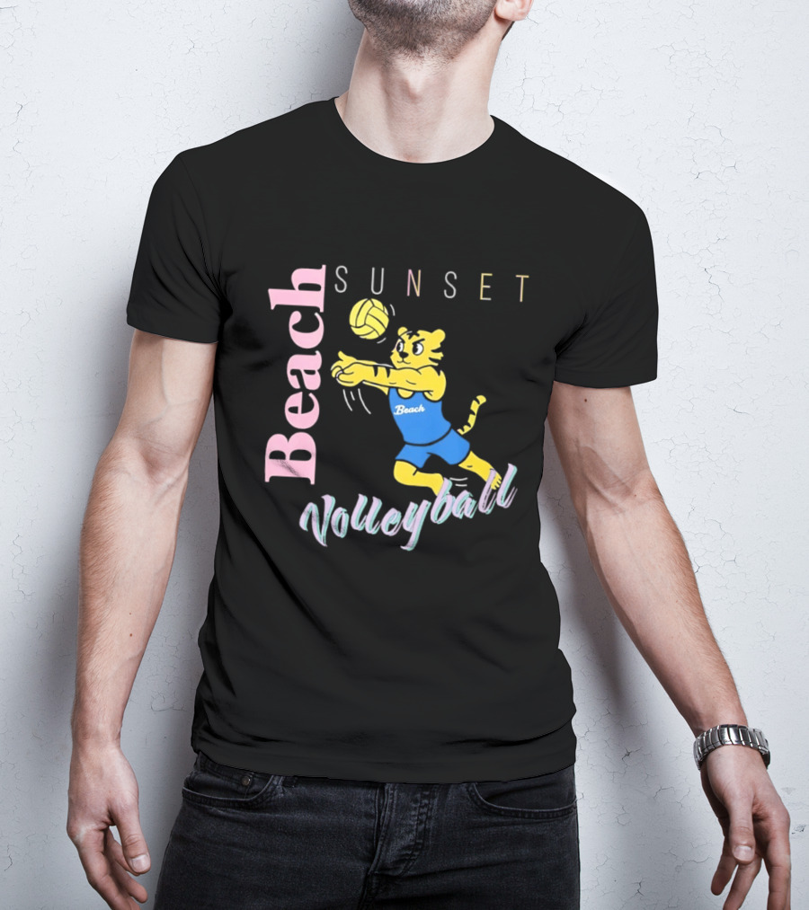 Beach Sunset Volleyball Tiger Jeff Cole T-Shirt