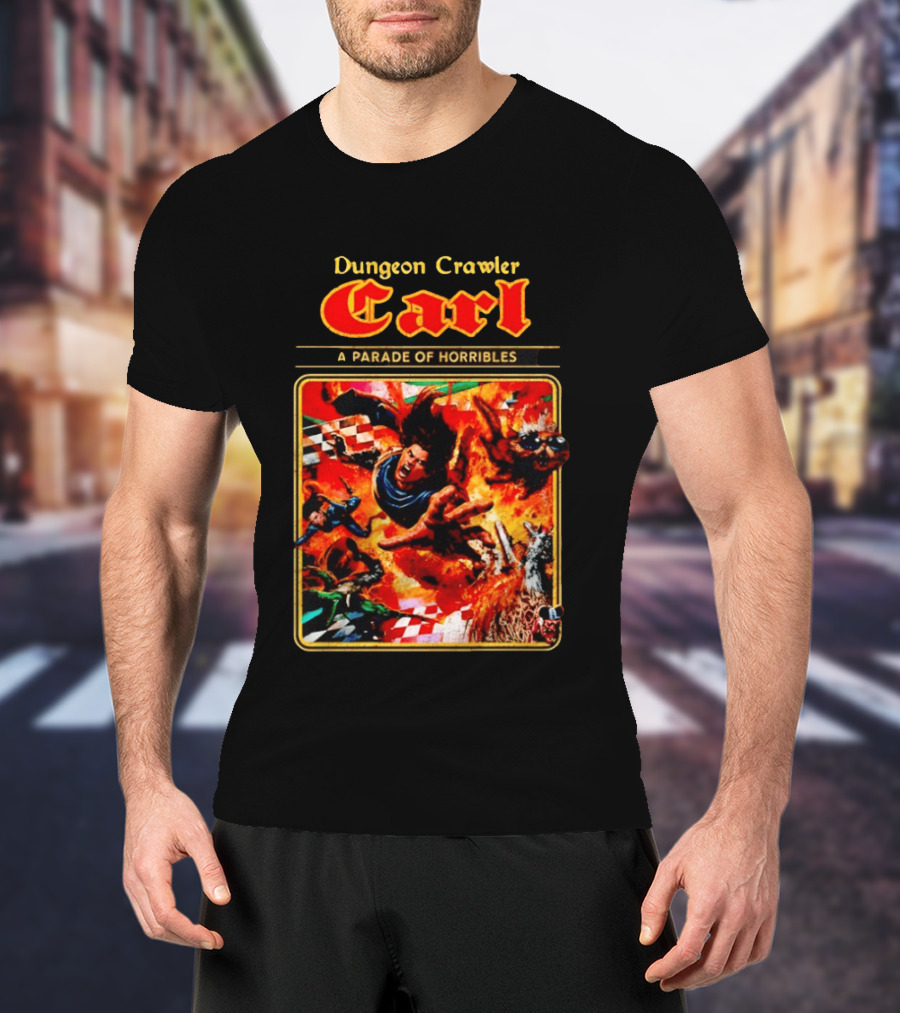 Dungeon Crawler Carl A Parade Of Horribles Fiery Adventure Scene With Characters T-Shirt