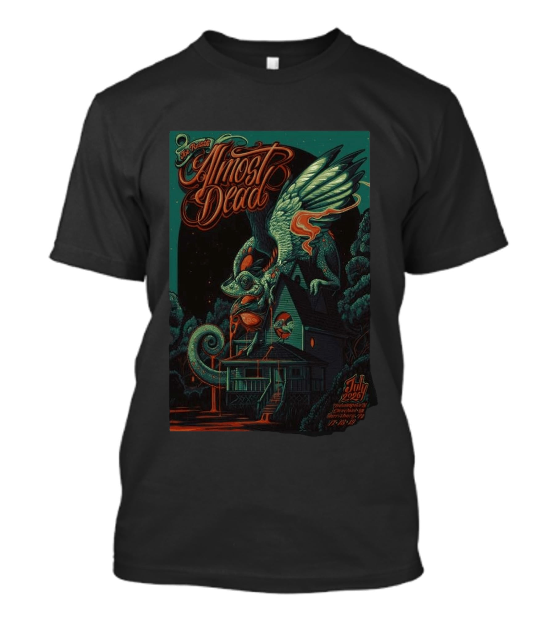 Joe Russo's Almost Dead July 2026 Indianapolis Cleveland Heights Harrisburg Winged Chameleon House T-Shirt
