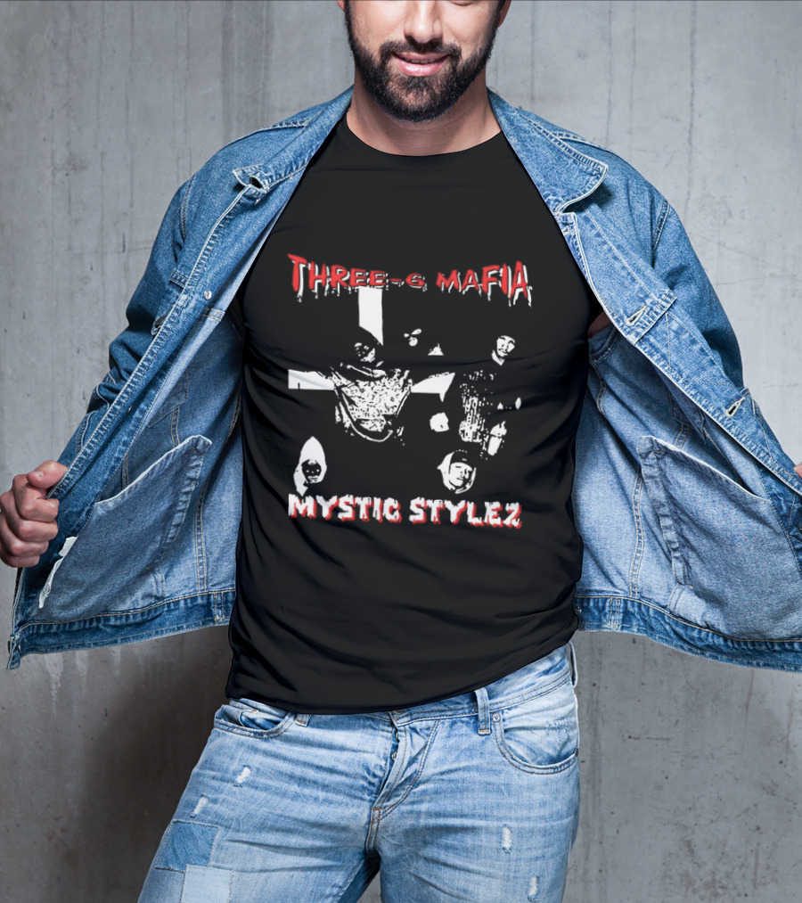 Three 6 Mafia Mystic Stylez Back Against The Wall Two Sided T-Shirt