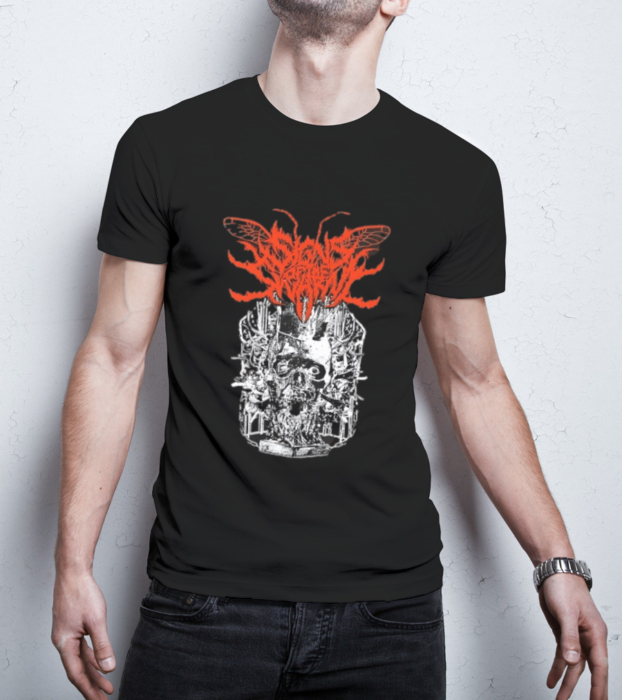 Signs Of The Swarm Skull Deathcore Metal Album Cover T-Shirt