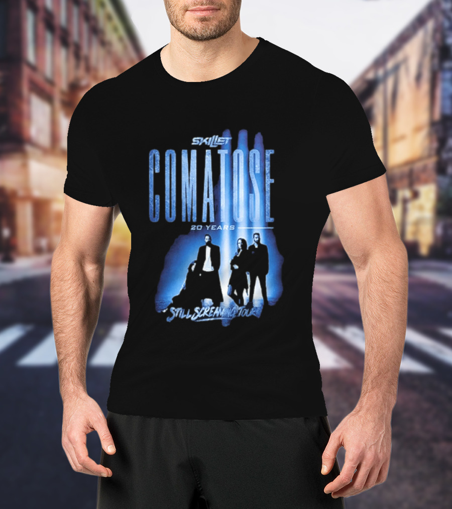Skillet Comatose 20 Years Still Screaming Tour 2026 Band Silhouette Blue T-Shirt