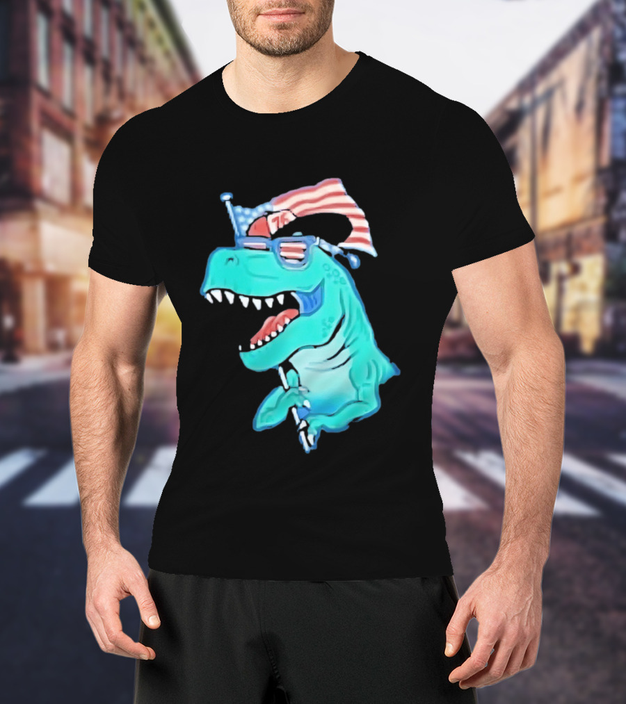 Patriotic Rex American Flag Sunglasses 76 Dinosaur T-Shirt