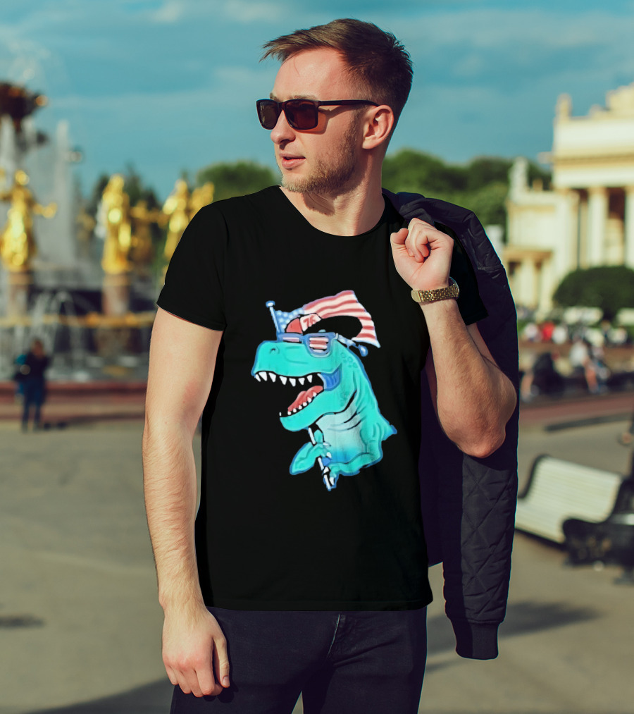 Patriotic Rex American Flag Sunglasses 76 Dinosaur T-Shirt