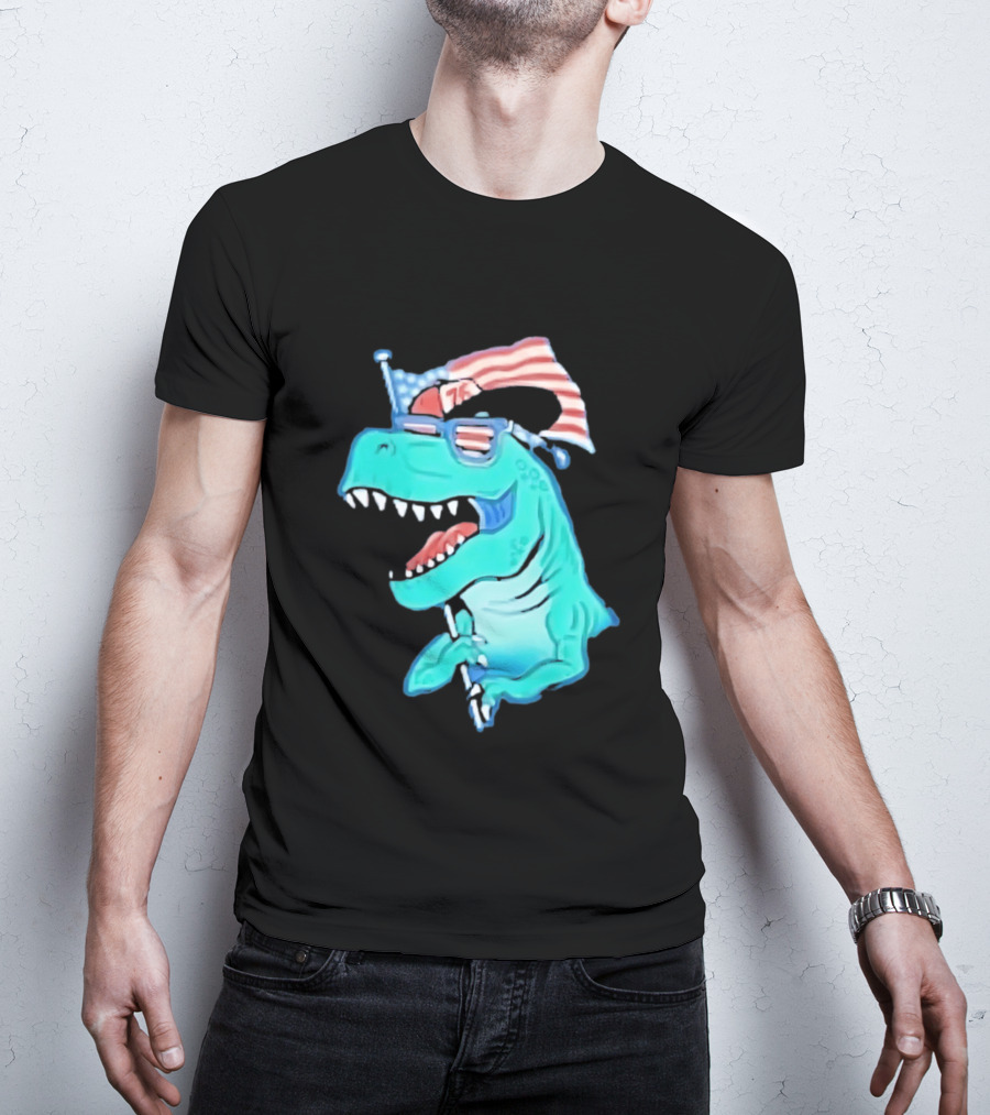 Patriotic Rex American Flag Sunglasses 76 Dinosaur T-Shirt