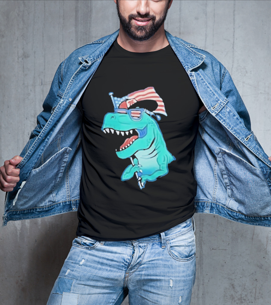 Patriotic Rex American Flag Sunglasses 76 Dinosaur T-Shirt