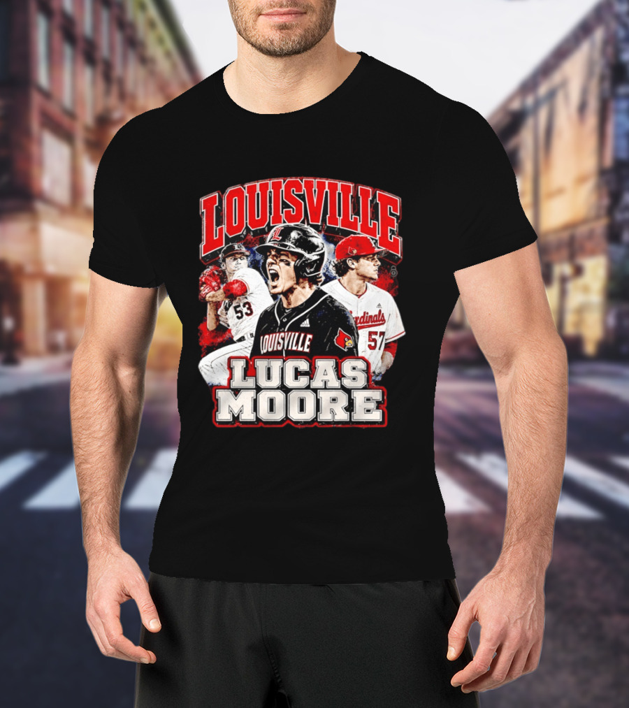Lucas Moore Louisville Cardinals Baseball Players Dynamic Action T-Shirt