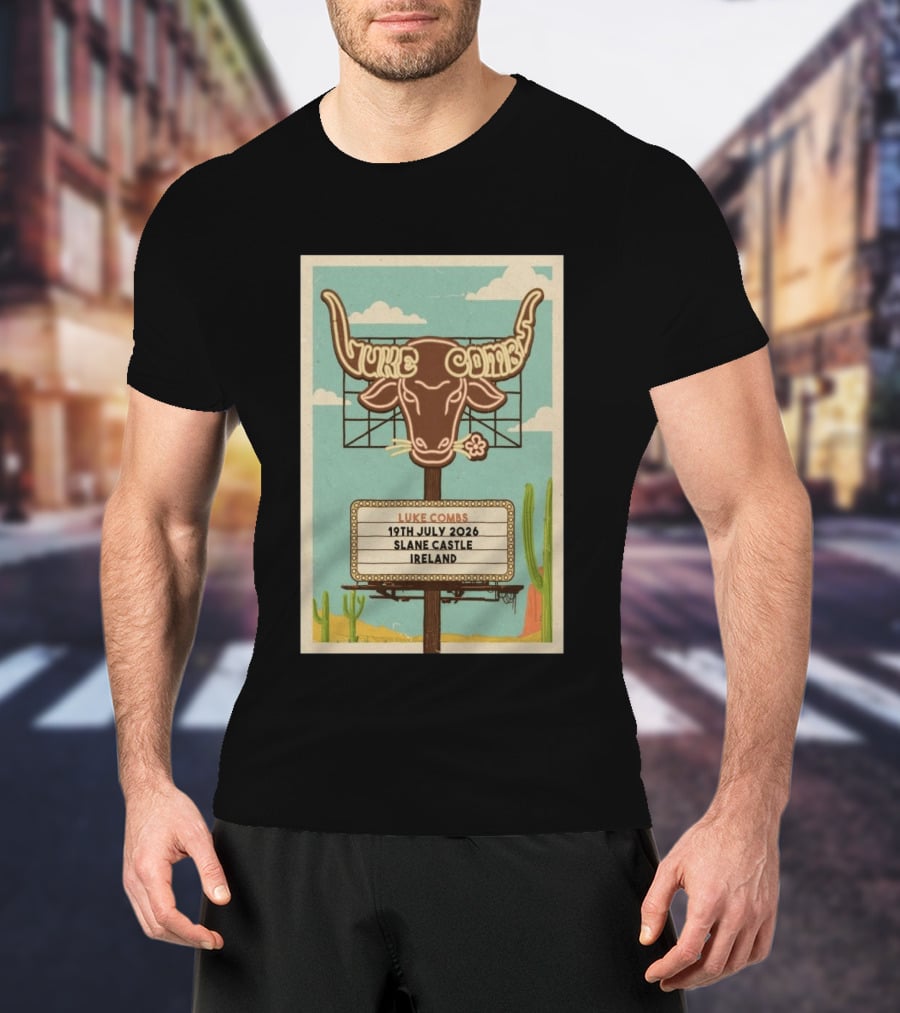 Luke Combs 19th July 2026 Slane Castle Ireland Bullhead Cactus Clouds T-Shirt