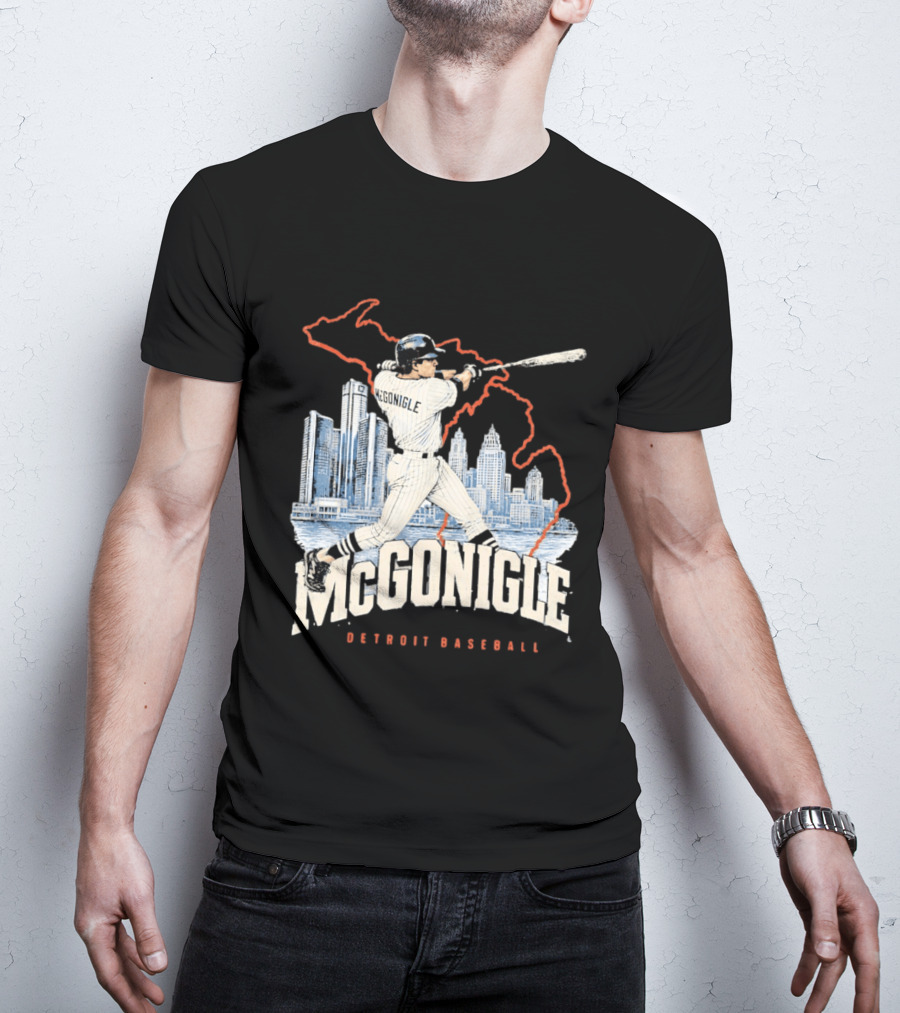 McGonigle Detroit Baseball Vintage Player Retro Skyline T-Shirt