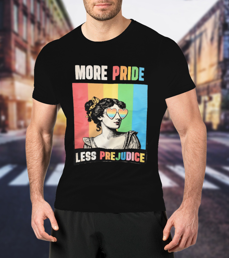 More Pride Less Prejudice Rainbow Heart Sunglasses Regency T-Shirt