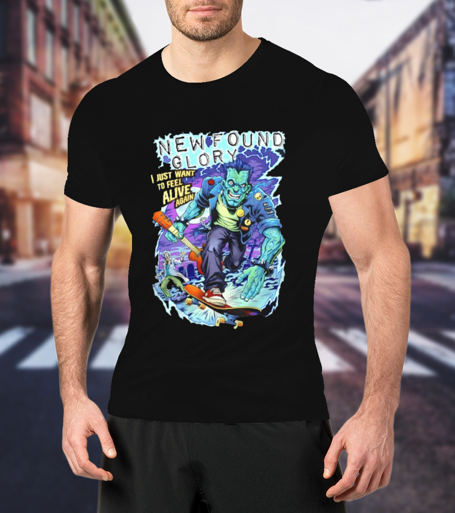 New Found Glory I Just Want To Feel Alive Again Frankenstein Skateboard Zombie Punk T-Shirt
