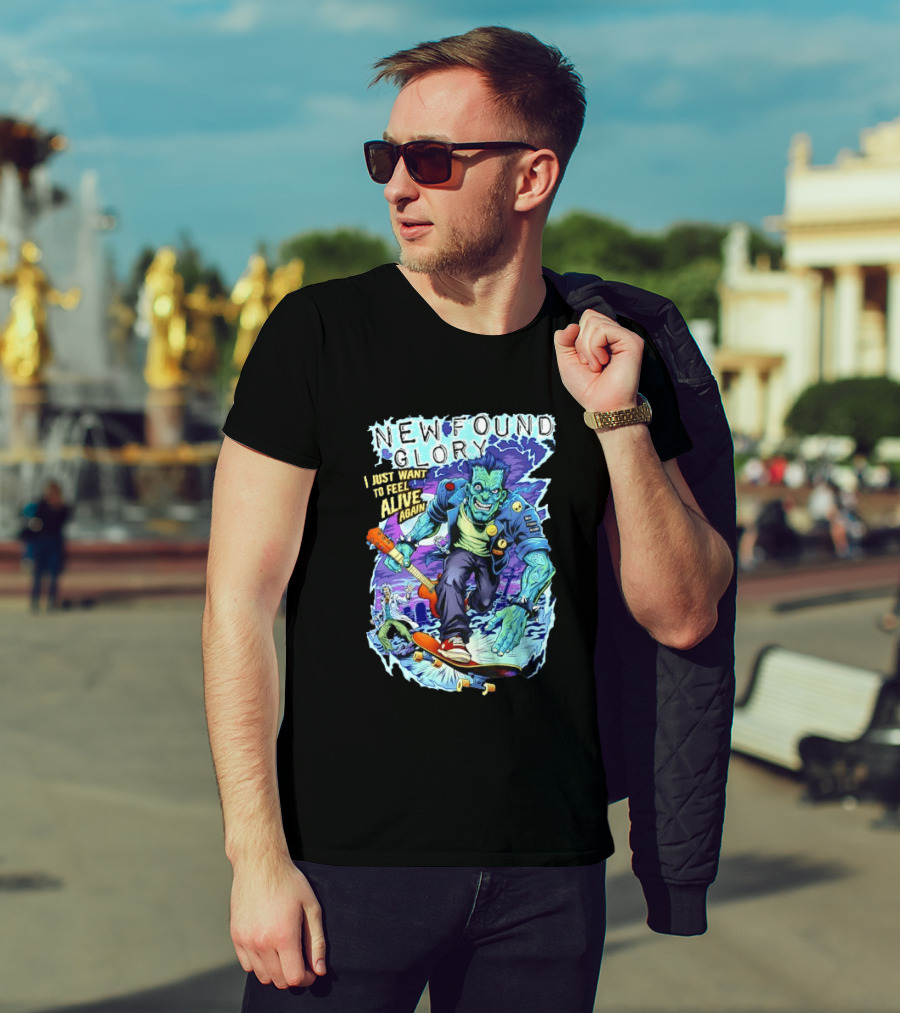 New Found Glory I Just Want To Feel Alive Again Frankenstein Skateboard Zombie Punk T-Shirt