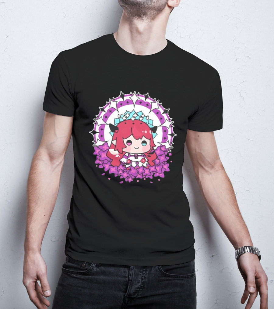 Chibi Hope Pink Hair Cute Anime Character Surrounded By Mandala And Flowers T-Shirt