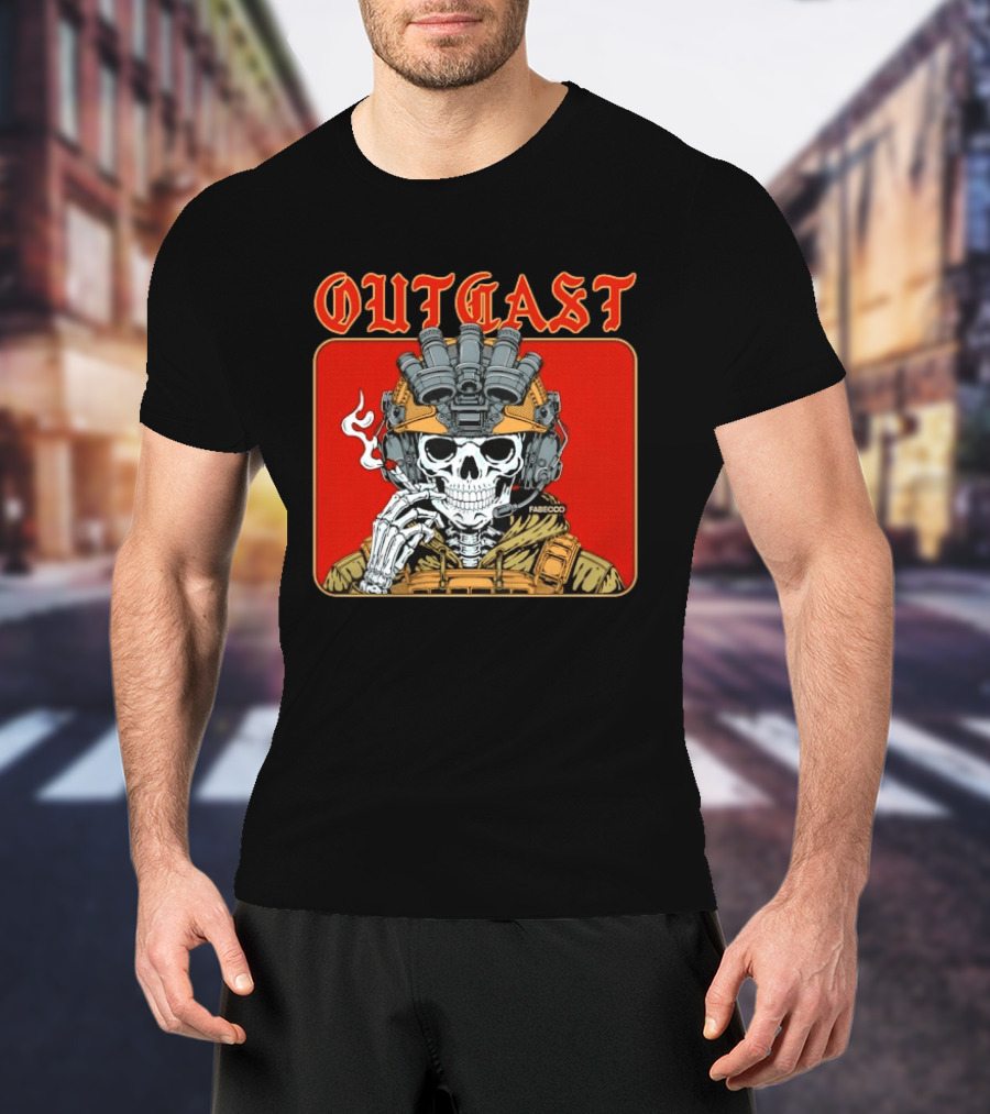 OUTGAST Skull Smoking With Night Vision Goggles FABECOO T-Shirt
