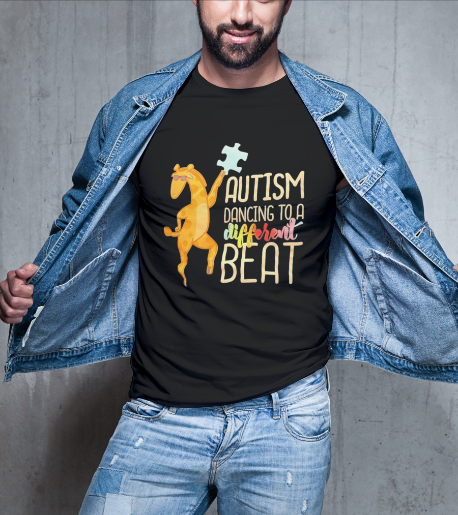 Autism Dancing To A Different Beat Giraffe Puzzle Piece And Sunglasses T-Shirt