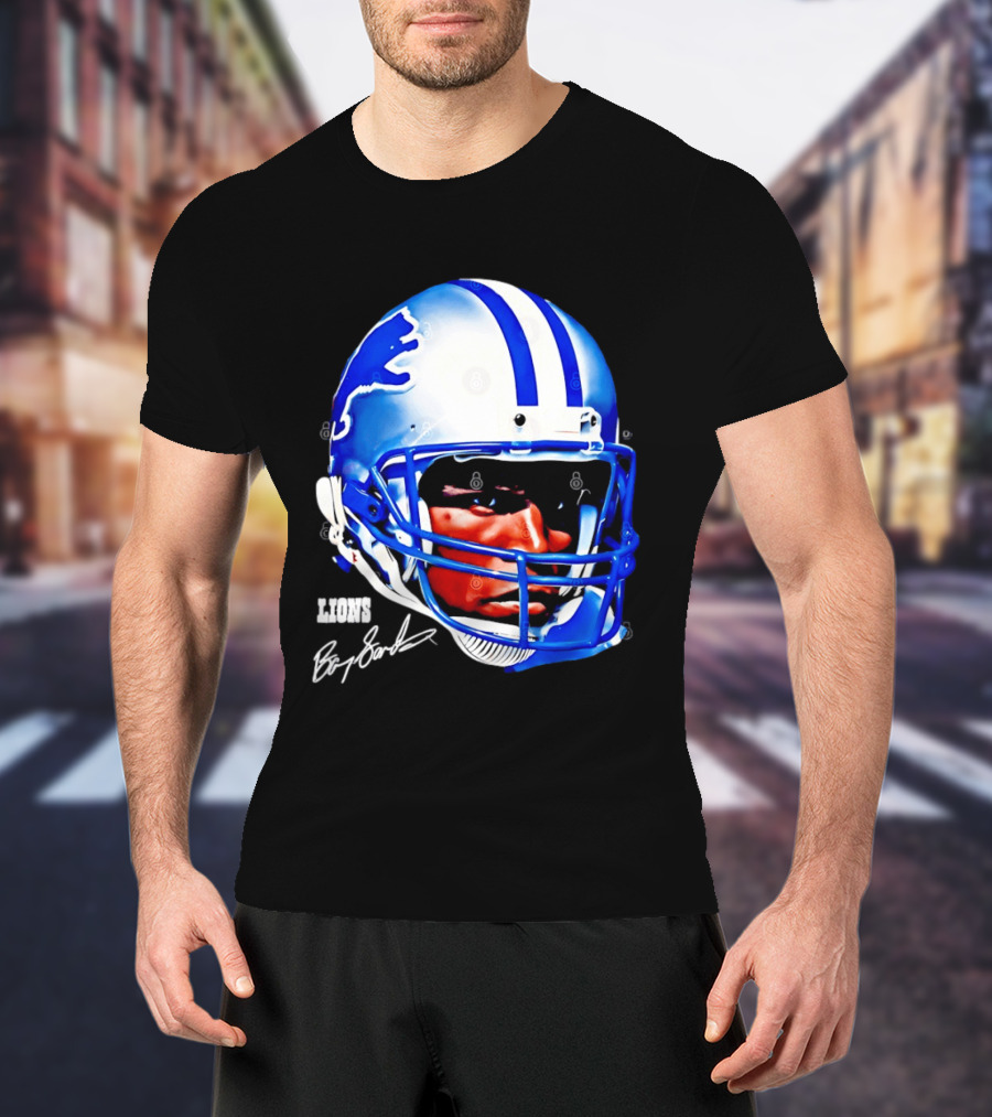 Barry Sanders Detroit Lions Helmet Signature Lions T-Shirt