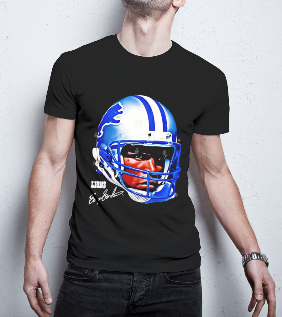 Barry Sanders Detroit Lions Helmet Signature Lions T-Shirt