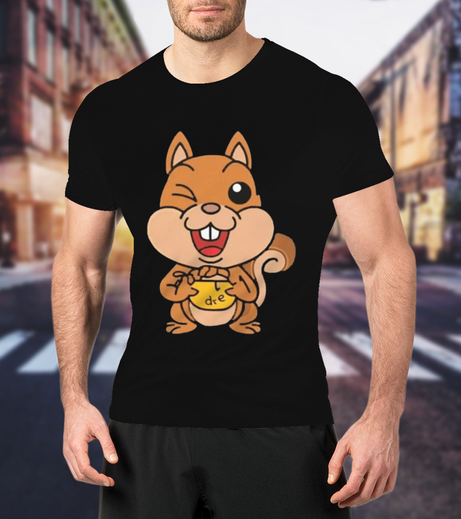 Cartoon Squirrel Holding Yellow Object With "dre" T-Shirt