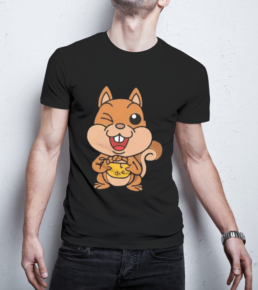 Cartoon Squirrel Holding Yellow Object With "dre" T-Shirt