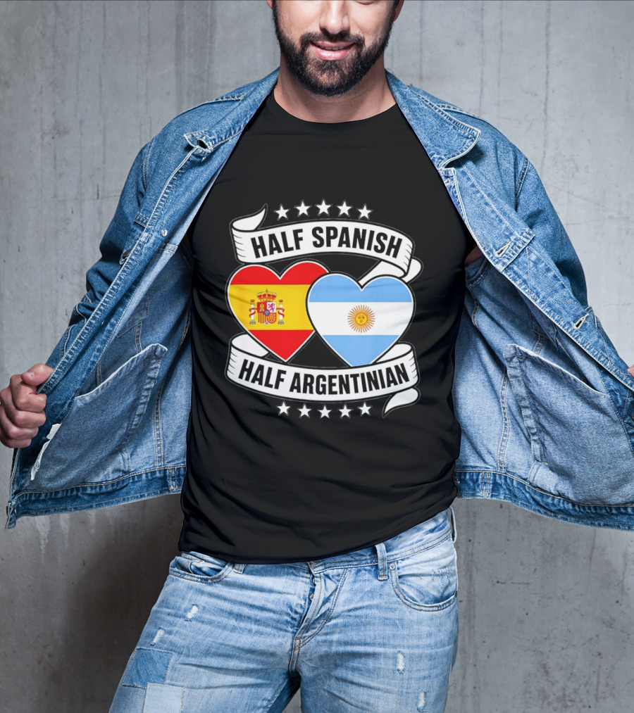 Half Spanish Half Argentinian Heart Flags Banner Star T-Shirt