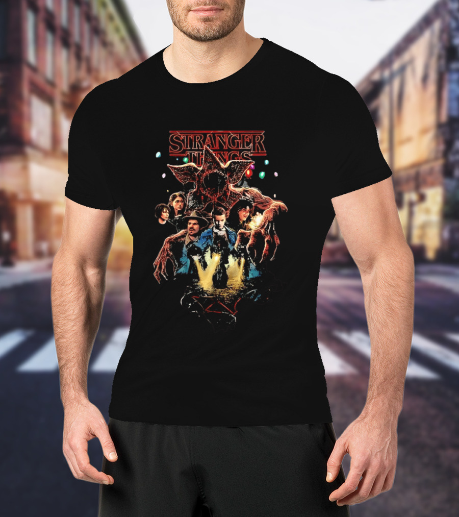 Stranger Things Cast And Demogorgon Ensemble Scene T-Shirt