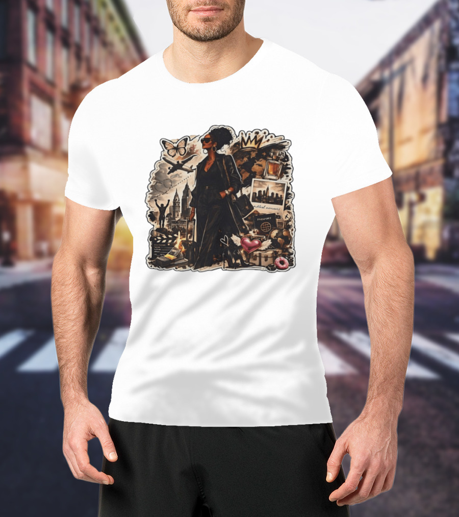 Stylish Woman Traveling With Passport Perfect Moments World Adventure T-Shirt