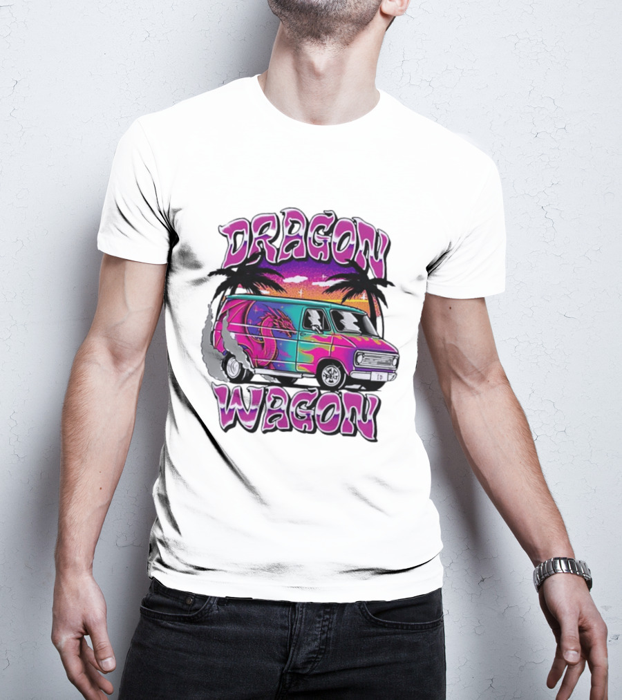 Dragon Wagon Van Tie Dye Sunset With Palm Trees T-Shirt