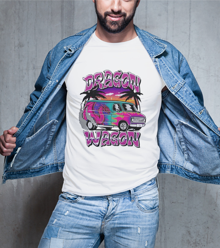 Dragon Wagon Van Tie Dye Sunset With Palm Trees T-Shirt