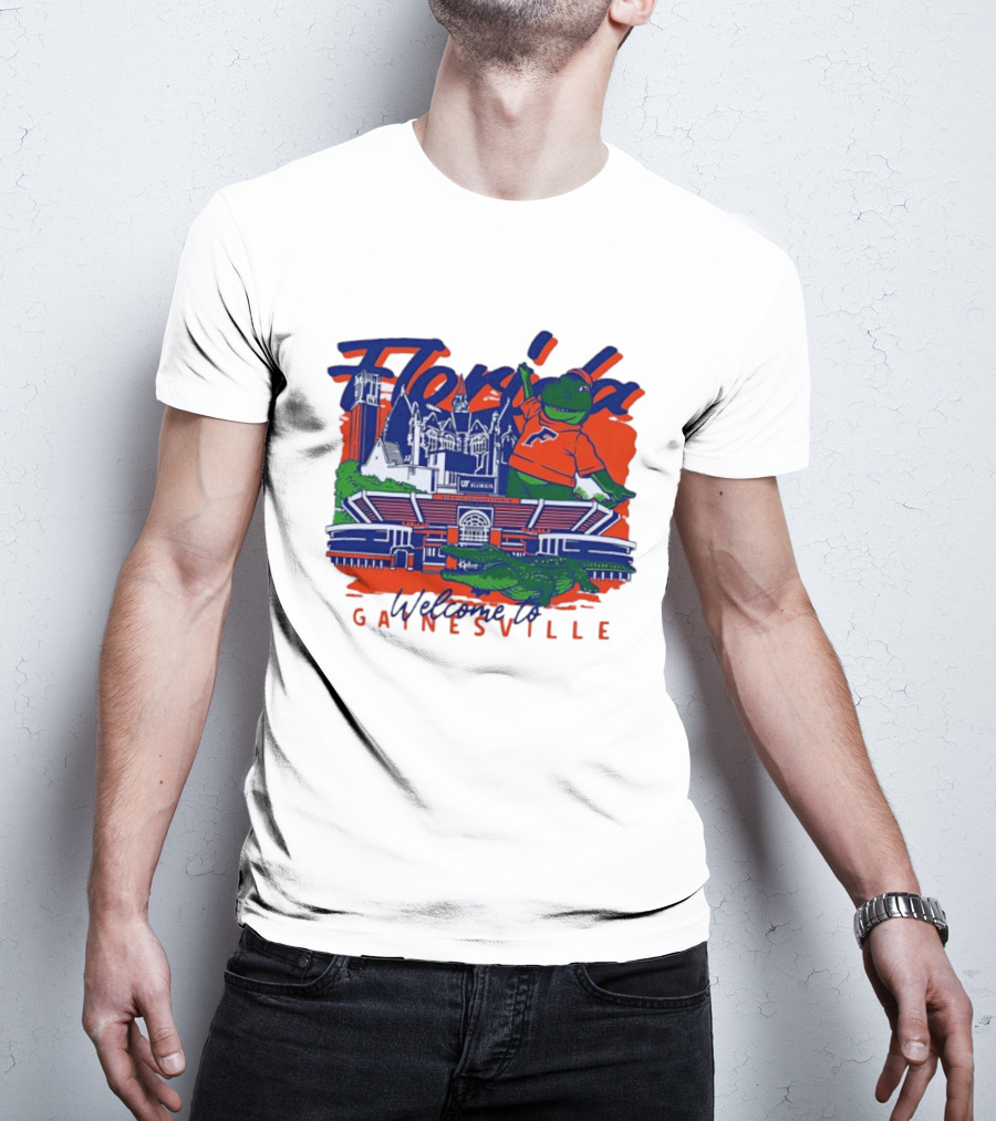 Florida Gators Welcome To Gainesville Stadium And Mascot Collage T-Shirt