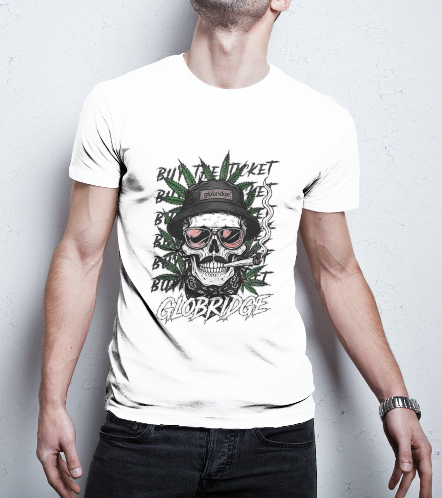 Globridge Skull Bucket Hat Smoking Cartoon Red Sunglasses And Leaf T-Shirt