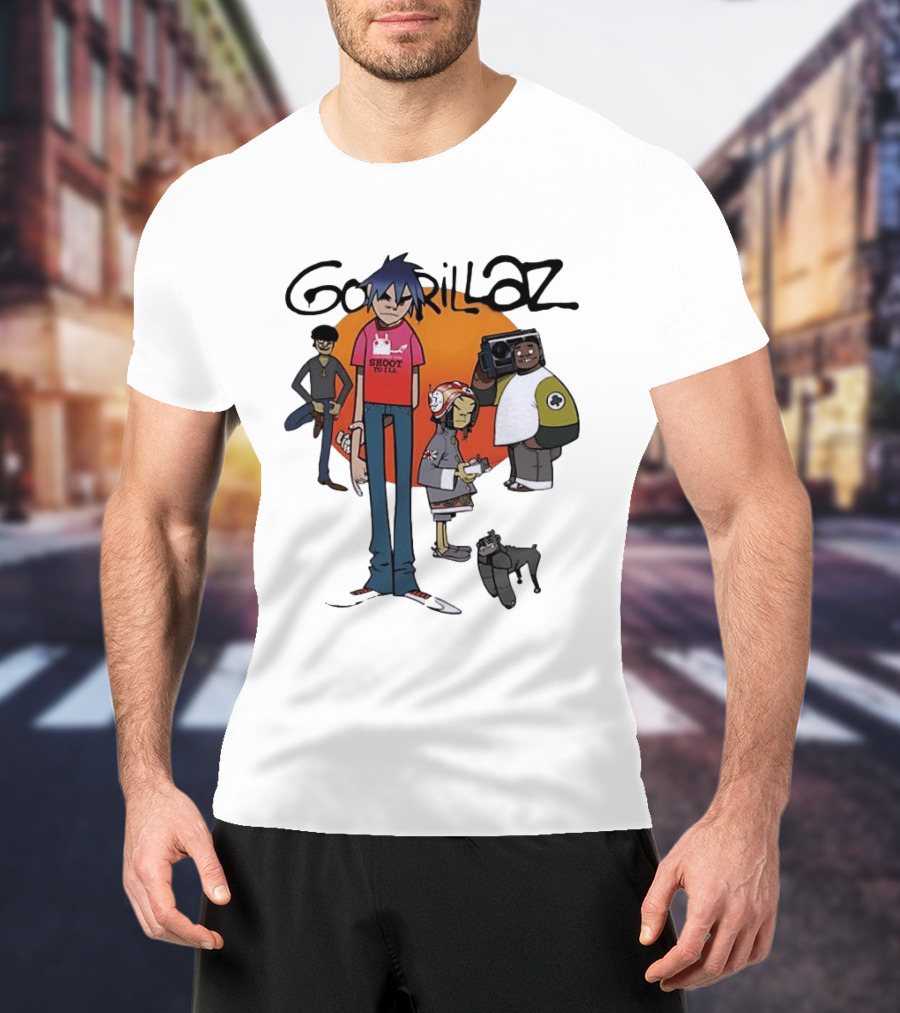 Gorillaz Cartoon Characters Shoot To Ill Group T-Shirt