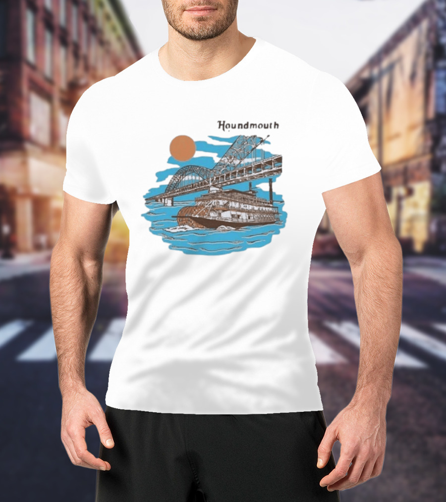 Houndmouth Riverboat Under Bridge With Sun And Waves T-Shirt