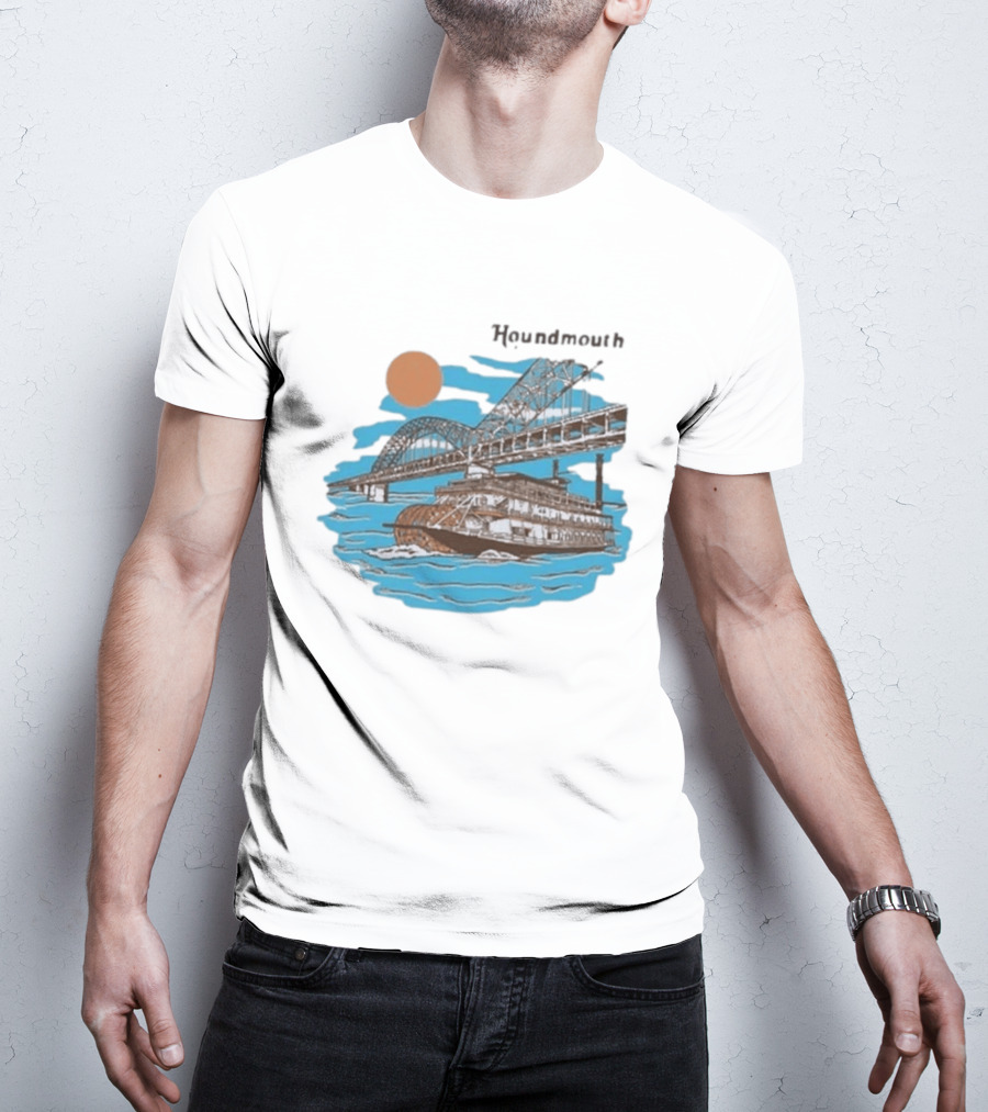 Houndmouth Riverboat Under Bridge With Sun And Waves T-Shirt