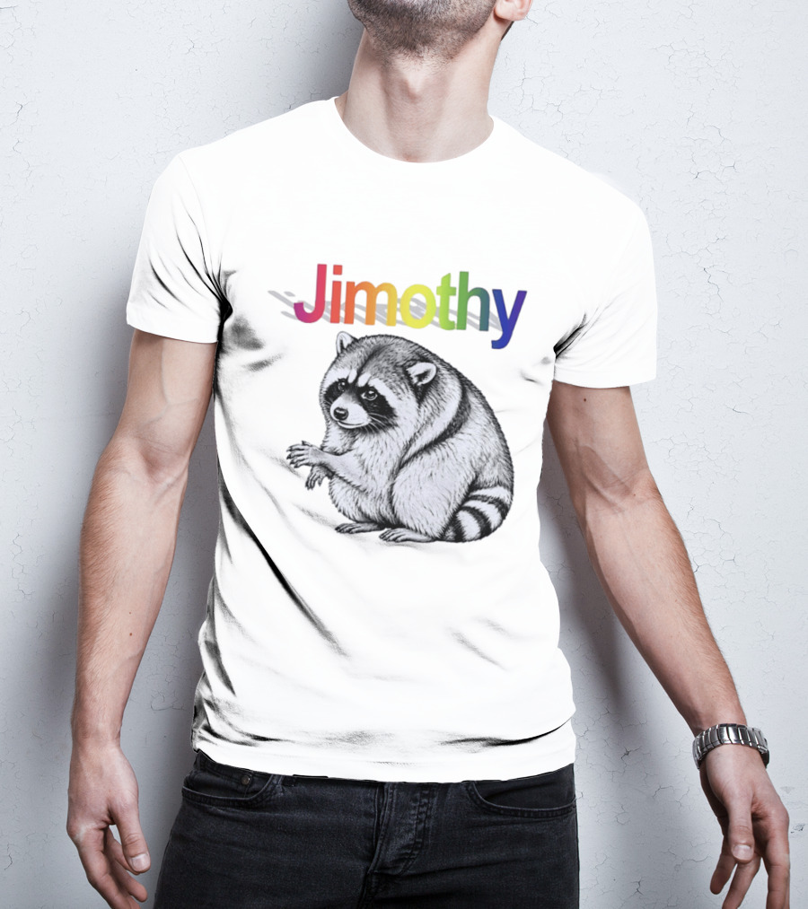 Jimothy Raccoon Rainbow Text With Illustrated Animal T-Shirt