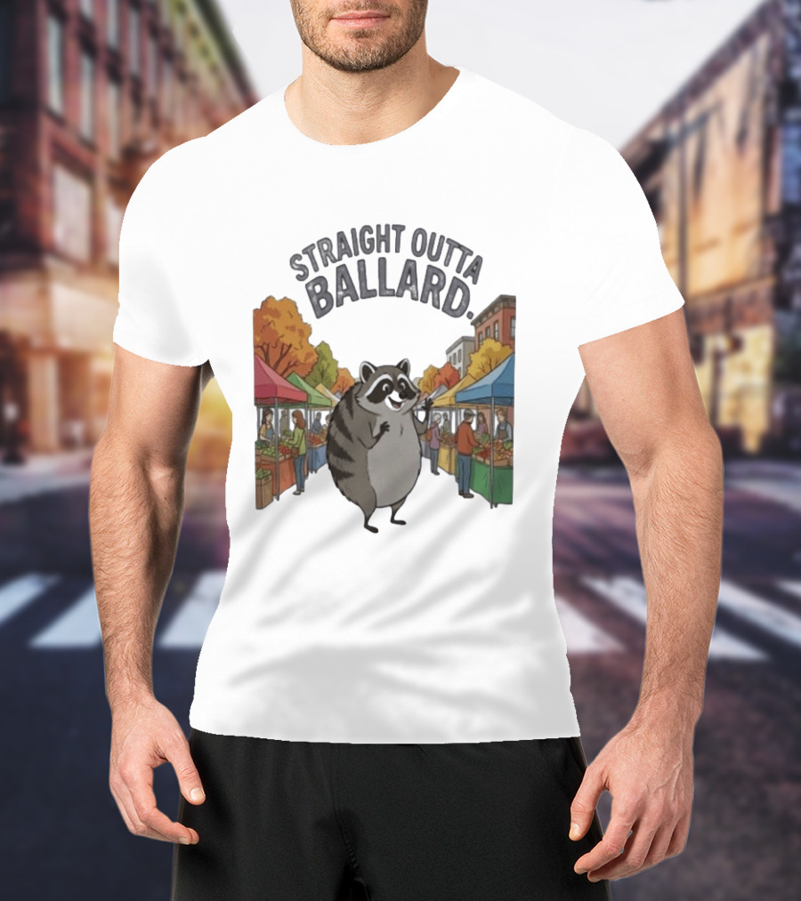 Straight Outta Ballard Raccoon At Farmers Market Scene T-Shirt
