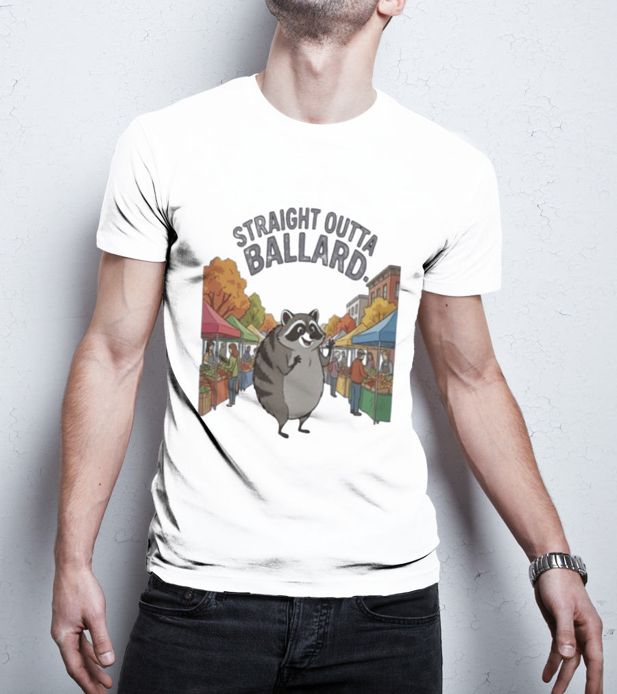 Straight Outta Ballard Raccoon At Farmers Market Scene T-Shirt