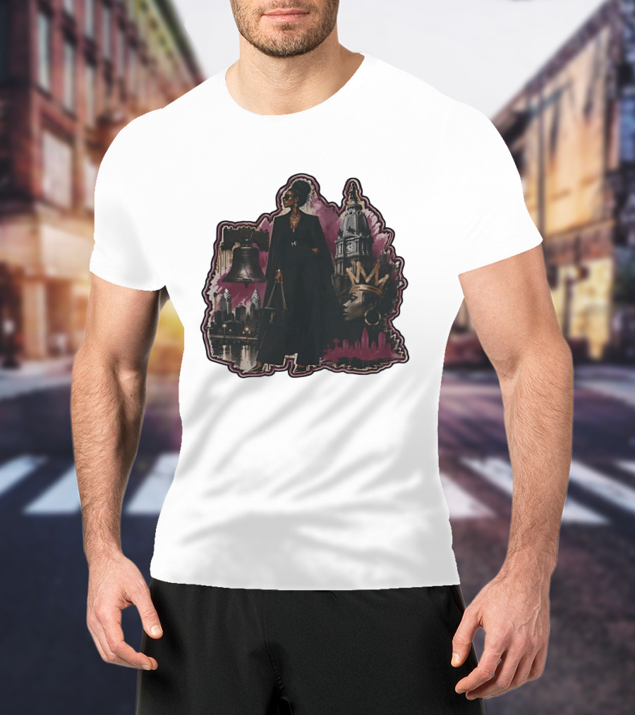 Philadelphia City Chic With Liberty Bell City Hall Skyline Crowned Elegance T-Shirt