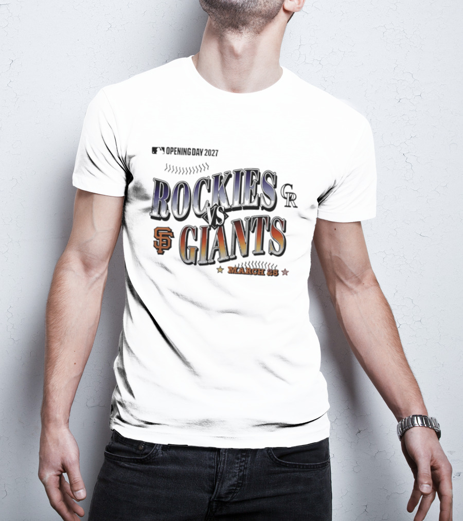 Rockies Vs Giants Opening Day 2027 March 25 Baseball Matchup T-Shirt