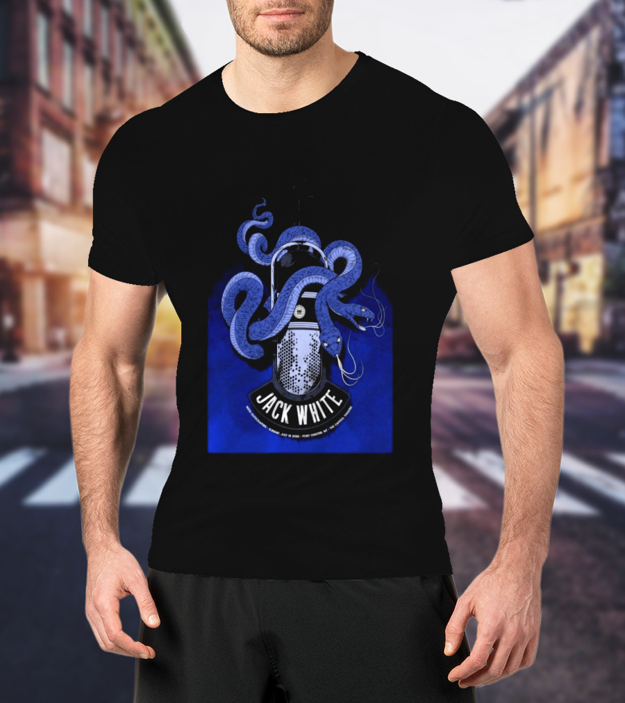 Jack White Tour Port Chester NY Jul 19 2026 Blue Snake Microphone T-Shirt
