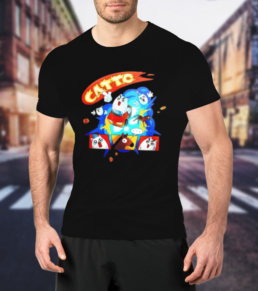 Catto Cartoon Cat Driving A Car With Funny Expressions And Comic Style Panels T-Shirt