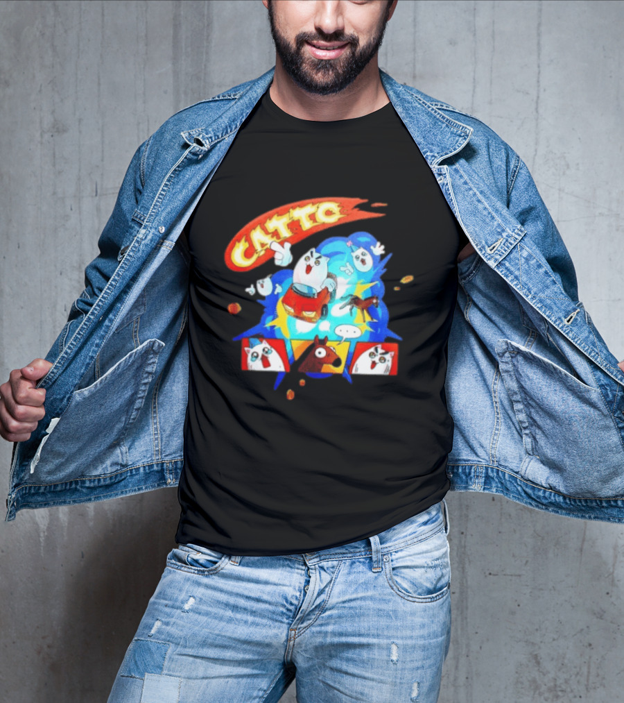 Catto Cartoon Cat Driving A Car With Funny Expressions And Comic Style Panels T-Shirt